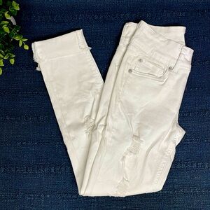 Ashley Mason | White | Stretch | Distressed | Ankle Crop | Skinny Jeans